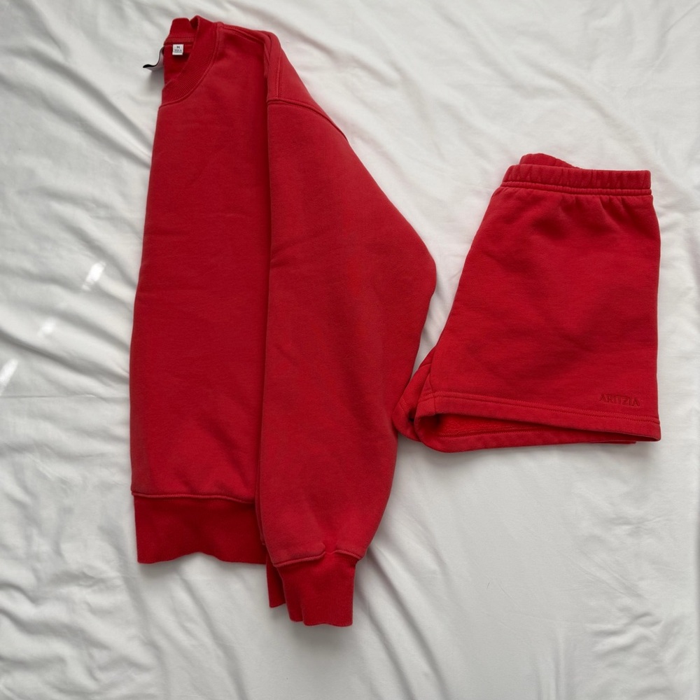 Aritzia Red Sweatshirt Set - Crewneck & Shorts